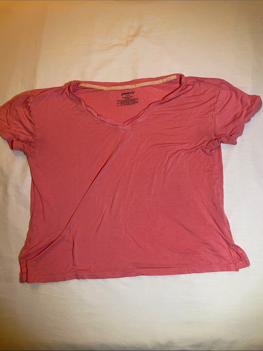 Joyspun Women's V-Neck Tee in Coral Pink